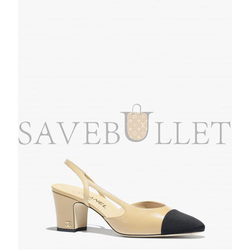 CHANEL SLINGBACKS 		GOATSKIN & GROSGRAIN			BEIGE & BLACK G31318 Y50006 C8378