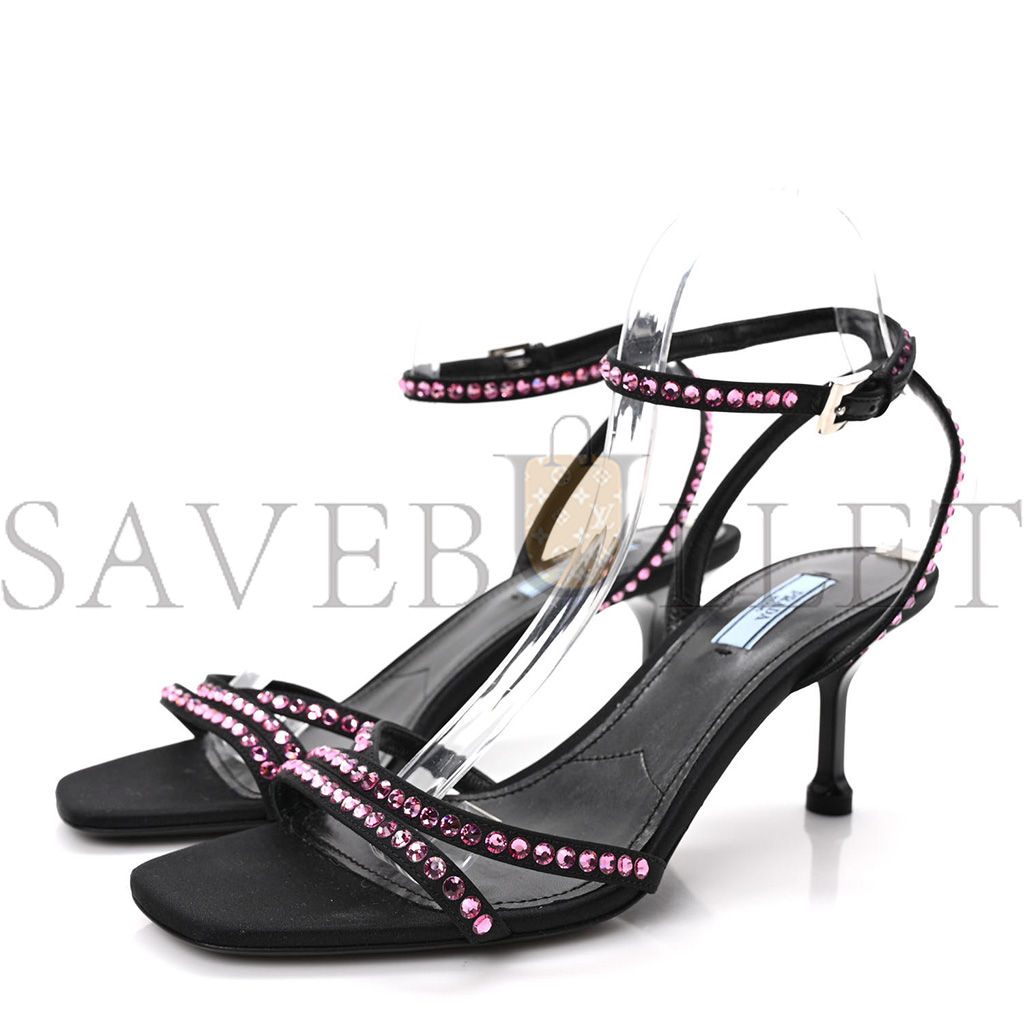 PRADA SUEDE CRYSTAL ANKLE STRAP 65MM SANDALS 40 ROSA