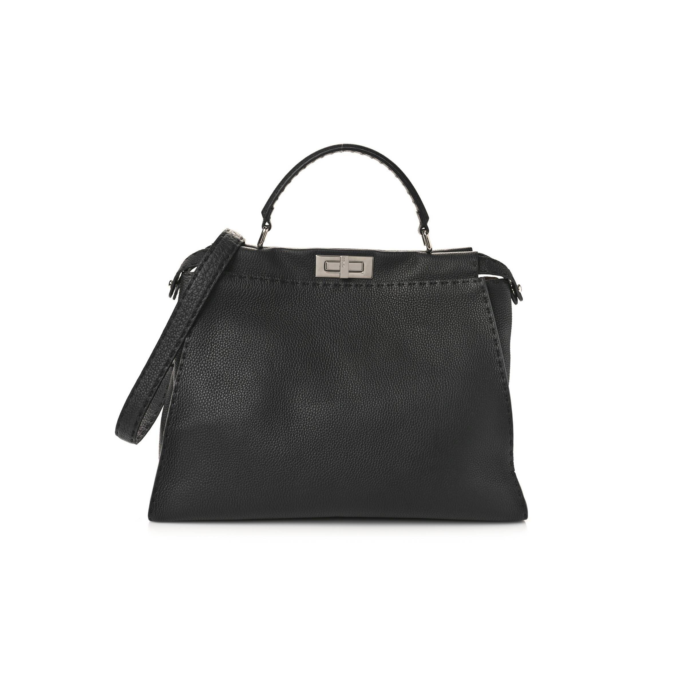 FENDI CUOIO ROMANO SELLERIA BI-COLOR LARGE PEEKABOO ICONIC SATCHEL BLACK MOU (15.5*12*7cm)