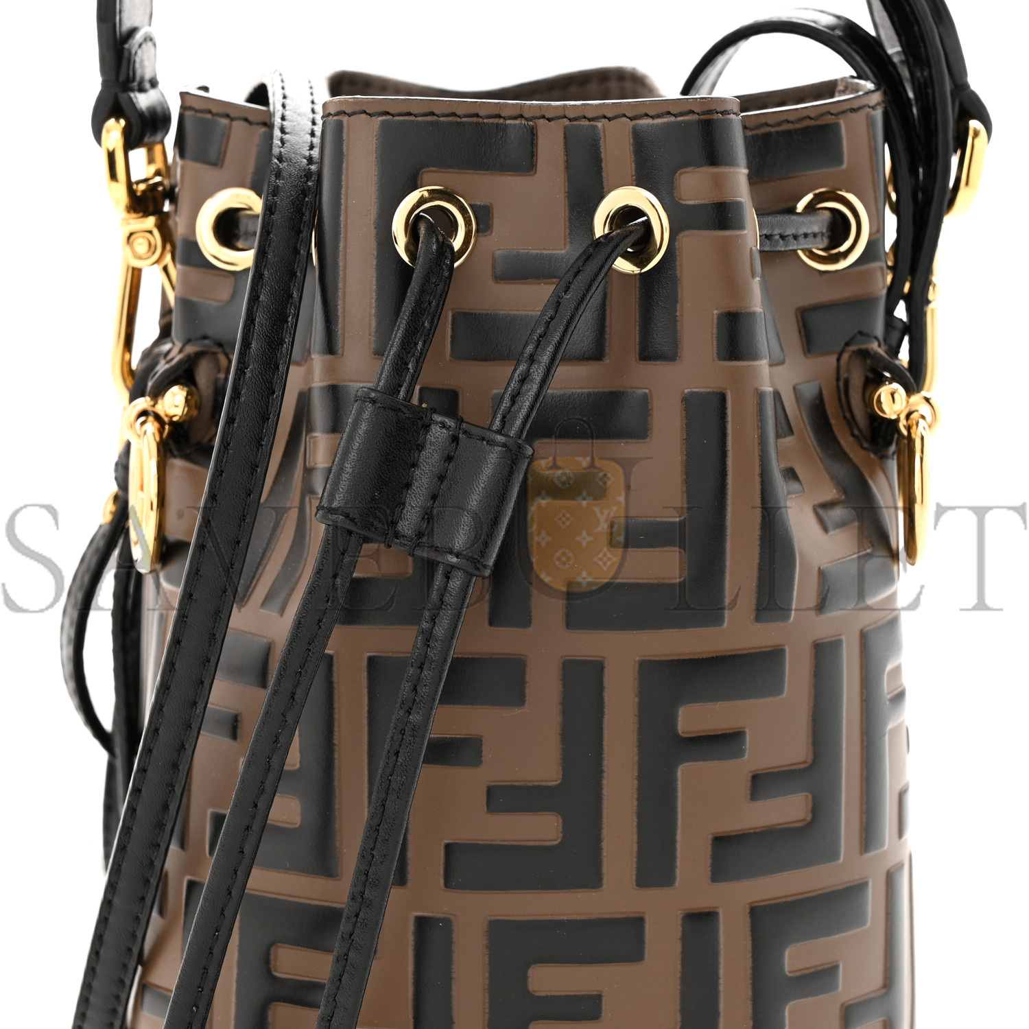 FENDI VITELLO LIBERTY F IS FENDI BI-COLOR FF 1974 EMBOSSED MINI MON TRESOR BUCKET BAG MAYA BLACK (18*12*10cm)