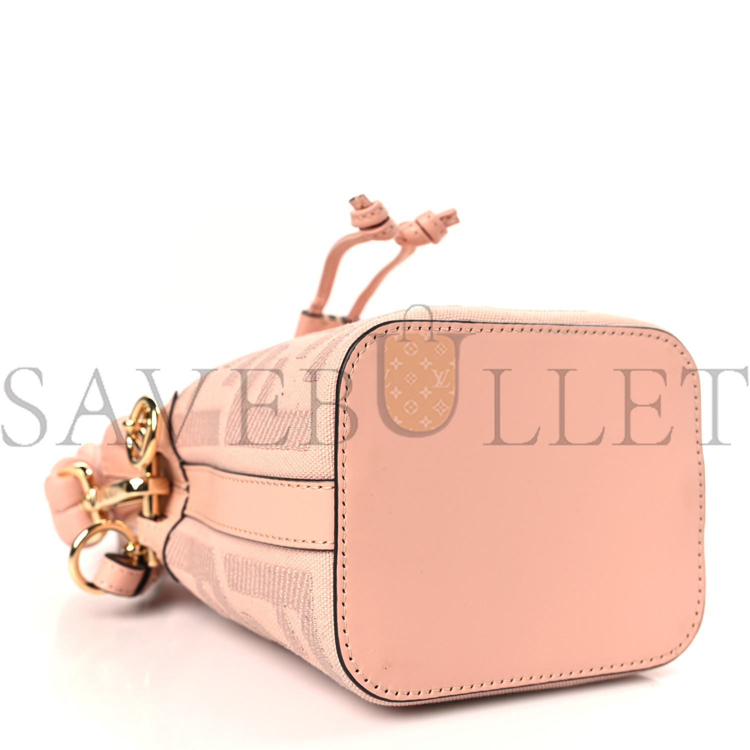 FENDI CANVAS NAPPA F IS FENDI FF EMBROIDERED MINI MON TRESOR BUCKET BAG BABY PINK (18*12*10cm)