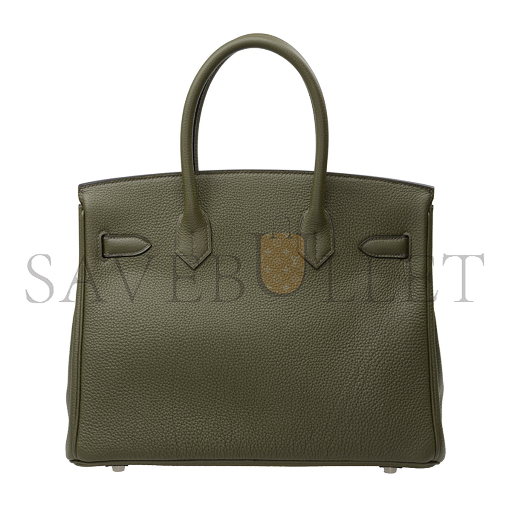 HERMES BIRKIN 25 TOGO LEATHER OLIVE GREEN SILVER BUCKLE H028369CK61 (25*20*13cm)