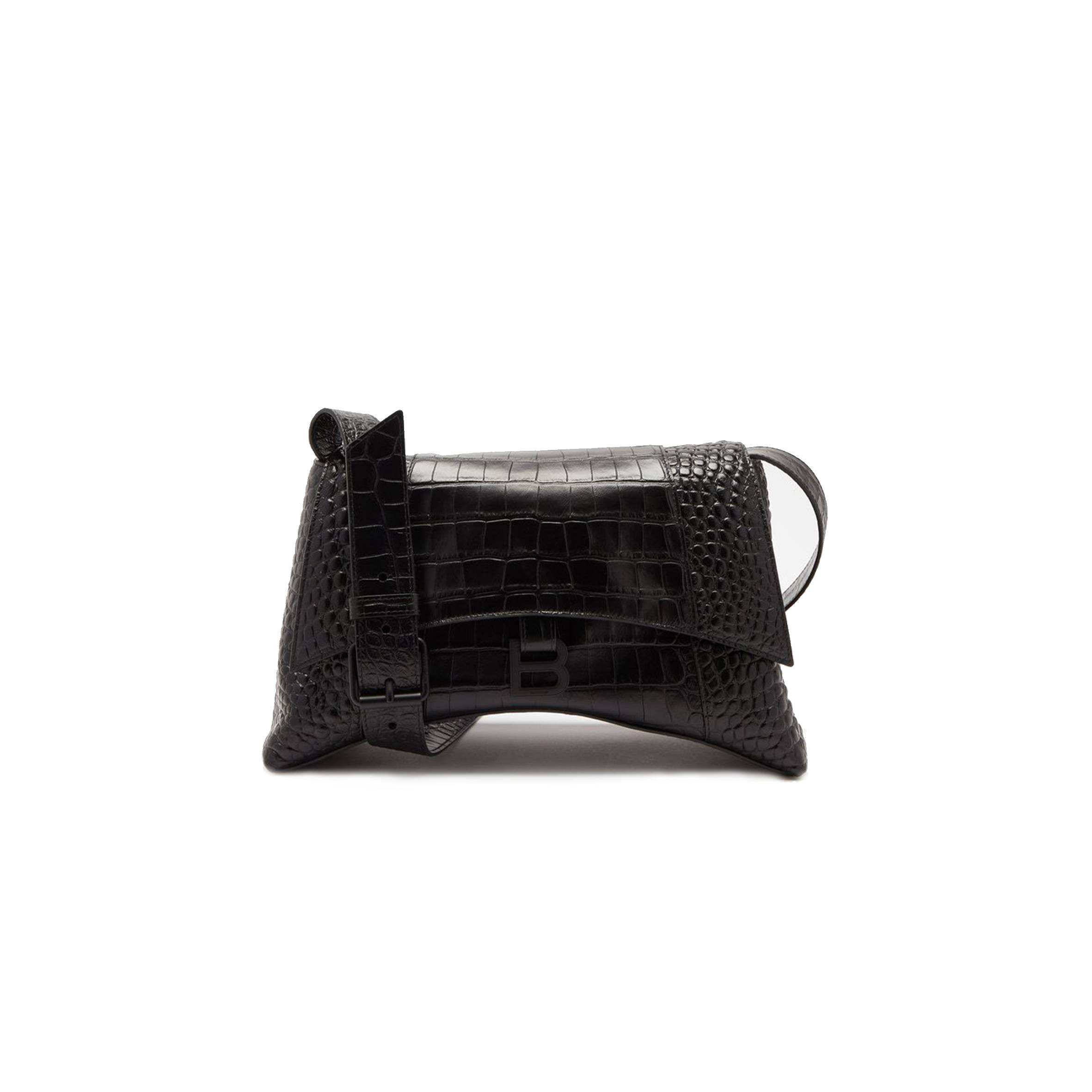 BALENCIAGA BLACK DOWNTOWN CROCODILE-EFFECT CROSS-BODY BAG MATCHESFASHION US (32*19*4.5cm)