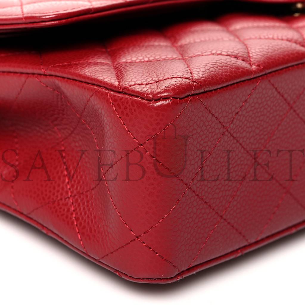 CHANEL CAVIAR QUILTED MEDIUM DOUBLE FLAP DARK RED GOLD HARDWARE (25*15*6cm)