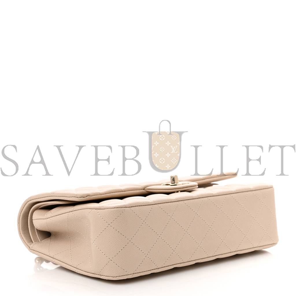 CHANEL CAVIAR QUILTED MEDIUM DOUBLE FLAP LIGHT BEIGE GOLD HARDWARE (25*15*6cm)