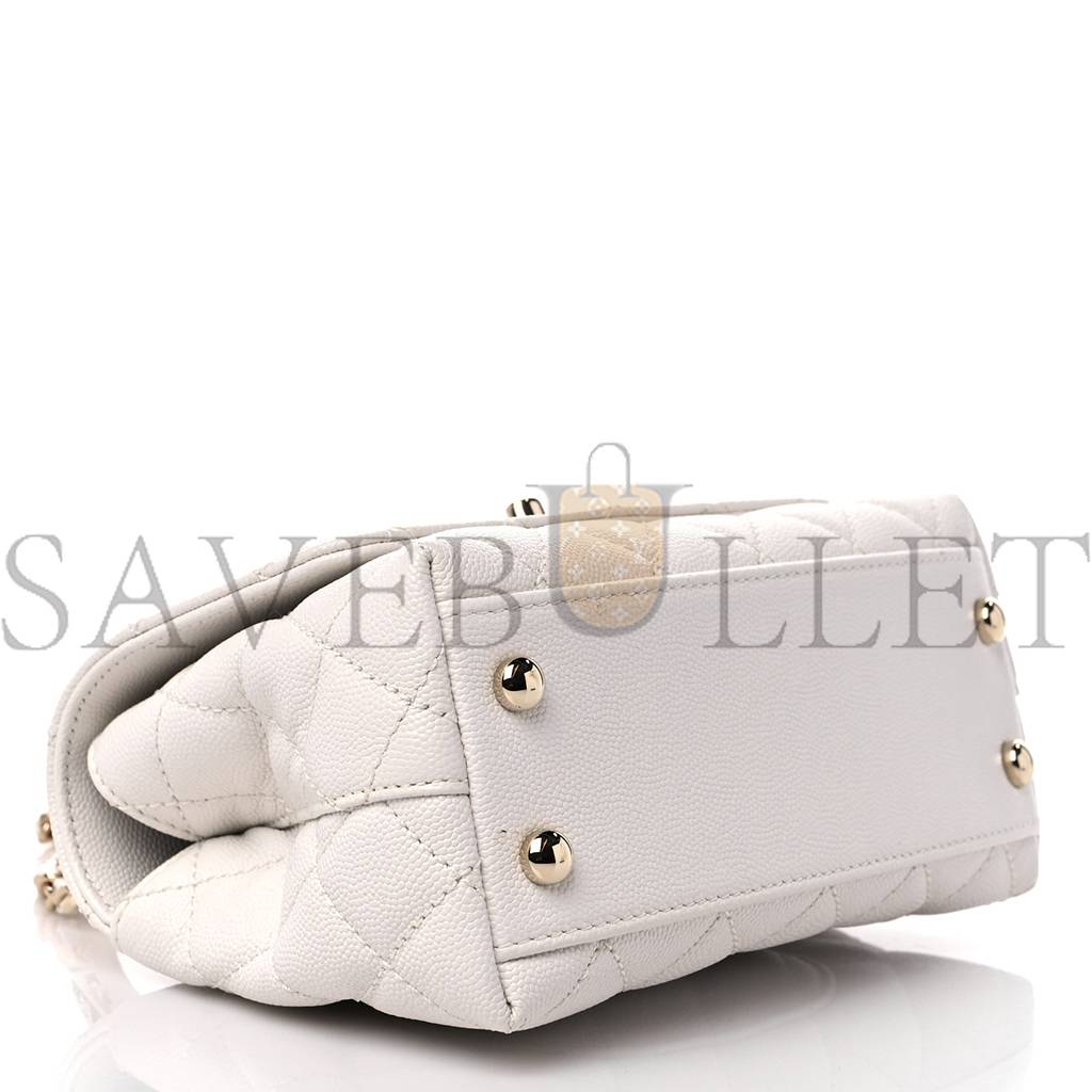 CHANEL CAVIAR QUILTED EXTRA MINI COCO HANDLE FLAP WHITE ROSE GOLD HARDWARE (18*12*9cm)