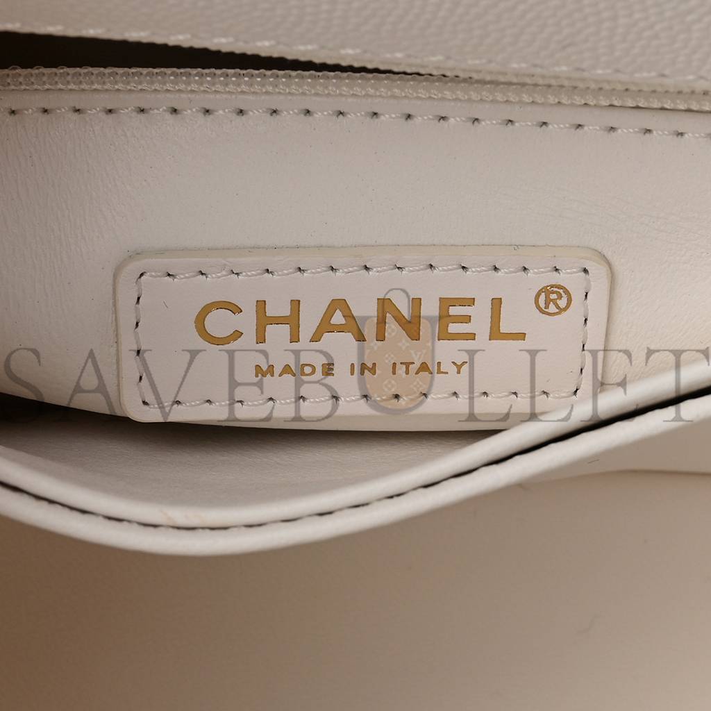 CHANEL CAVIAR QUILTED MINI COCO HANDLE FLAP WHITE GOLD HARDWARE (23*15*9cm)