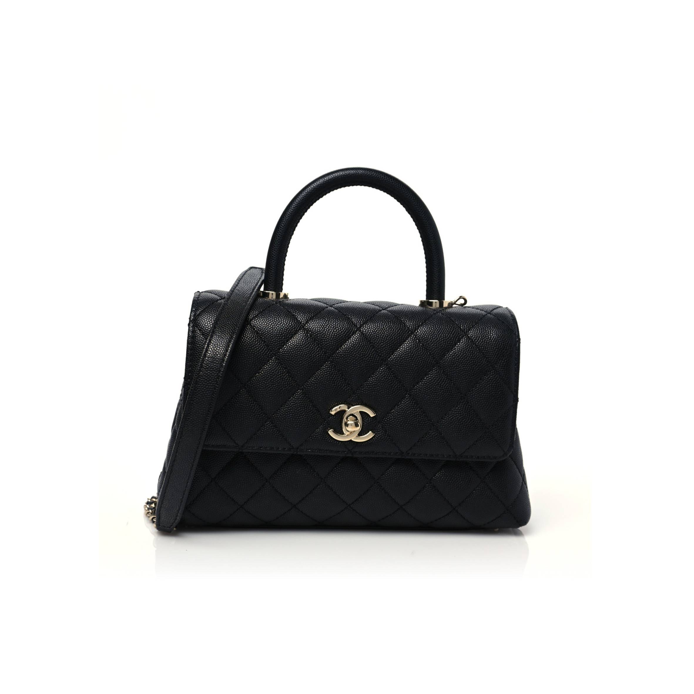 CHANEL CAVIAR QUILTED MINI COCO HANDLE FLAP BLACK GOLD HARDWARE  (23*14*10cm)