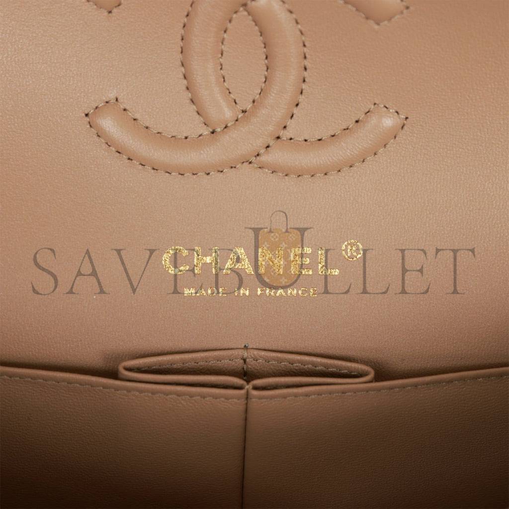 CHANEL SMALL CLASSIC DOUBLE FLAP DARK BEIGE CAVIAR LIGHT GOLD HARDWARE (23*13*6cm)