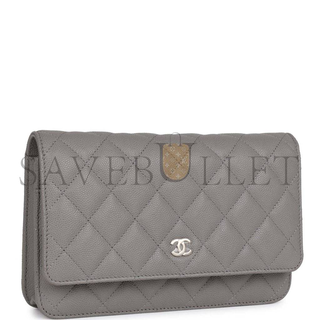 CHANEL WALLET ON CHAIN WOC GREY CAVIAR LIGHT GOLD HARDWARE (19*13*4cm)