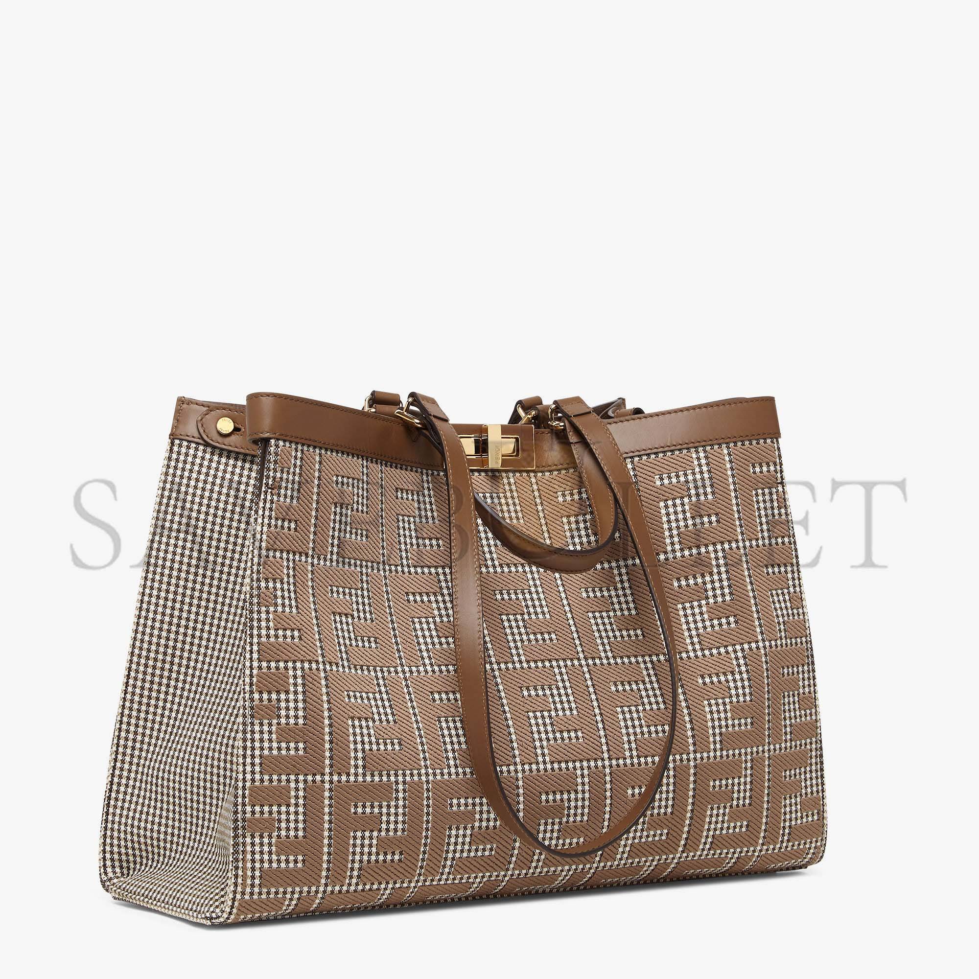 FENDI X-TOTE - BROWN HOUNDSTOOTH WOOL SHOPPER WITH FF EMBROIDERY 8BH374AKRZF1IRG (41*29.5*16cm)