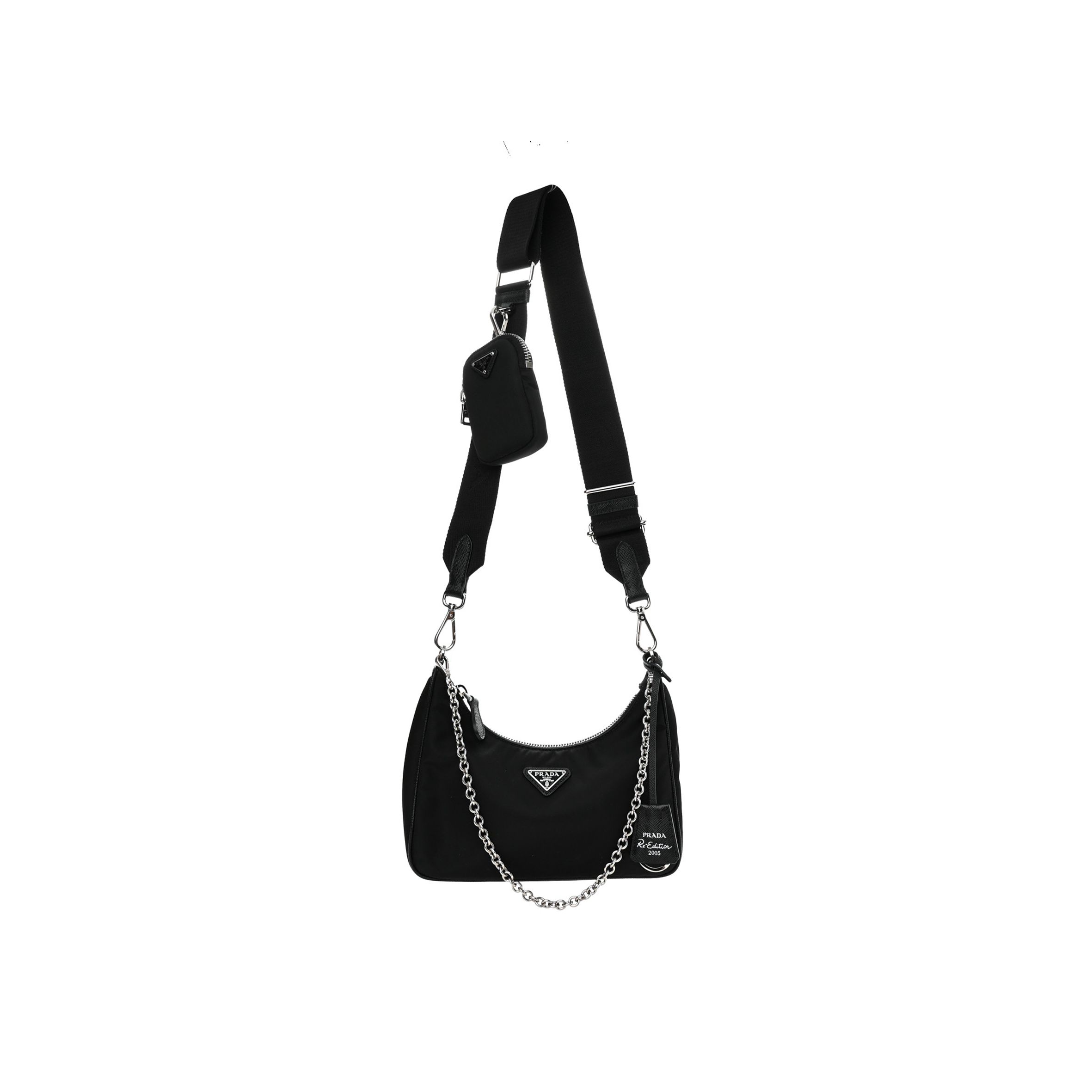 PRADA NYLON RE-EDITION 2005 SHOULDER BAG BLACK (18*18*6cm) PRADA NYLON RE-EDITION 2005 SHOULDER BAG BLACK (18*18*6cm)