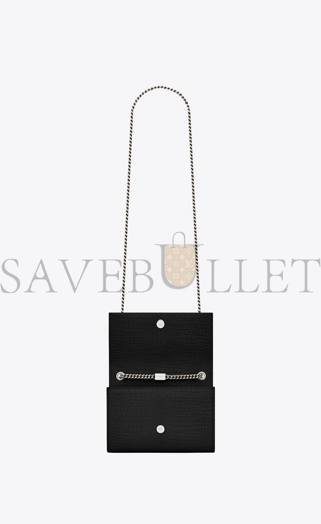 YSL KATE SMALL CHAIN BAG WITH TASSEL IN CROCODILE-EMBOSSED SHINY LEATHER 474366DND0N1000 (20*12.5*5cm)