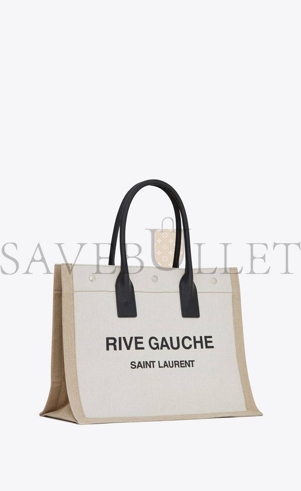 YSL RIVE GAUCHE SMALL TOTE BAG IN LINEN AND LEATHER 617481FAABR9054 (39*31*18cm)