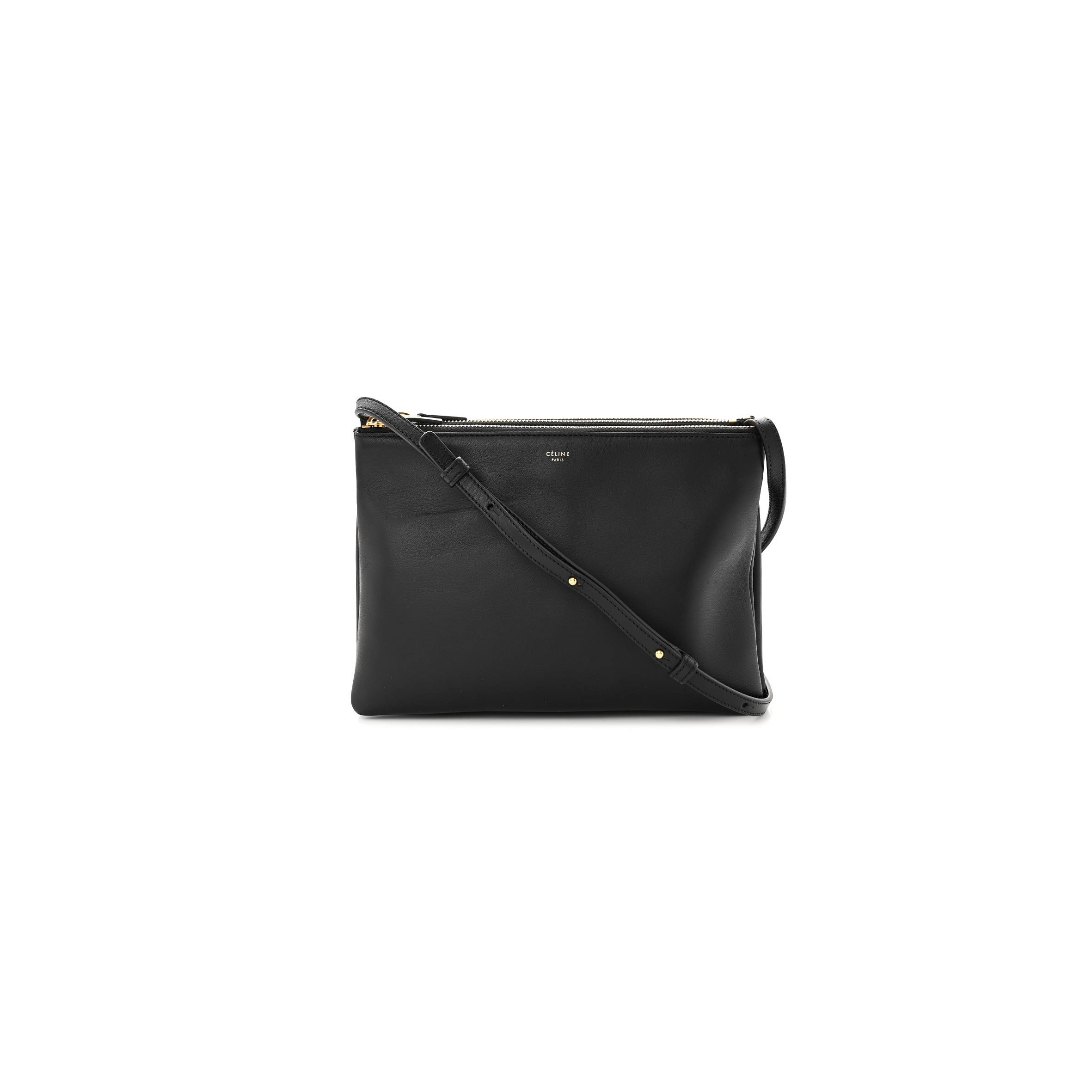 CELINE LAMBSKIN LARGE TRIO CROSSBODY BAG BLACK (24*18*3cm)