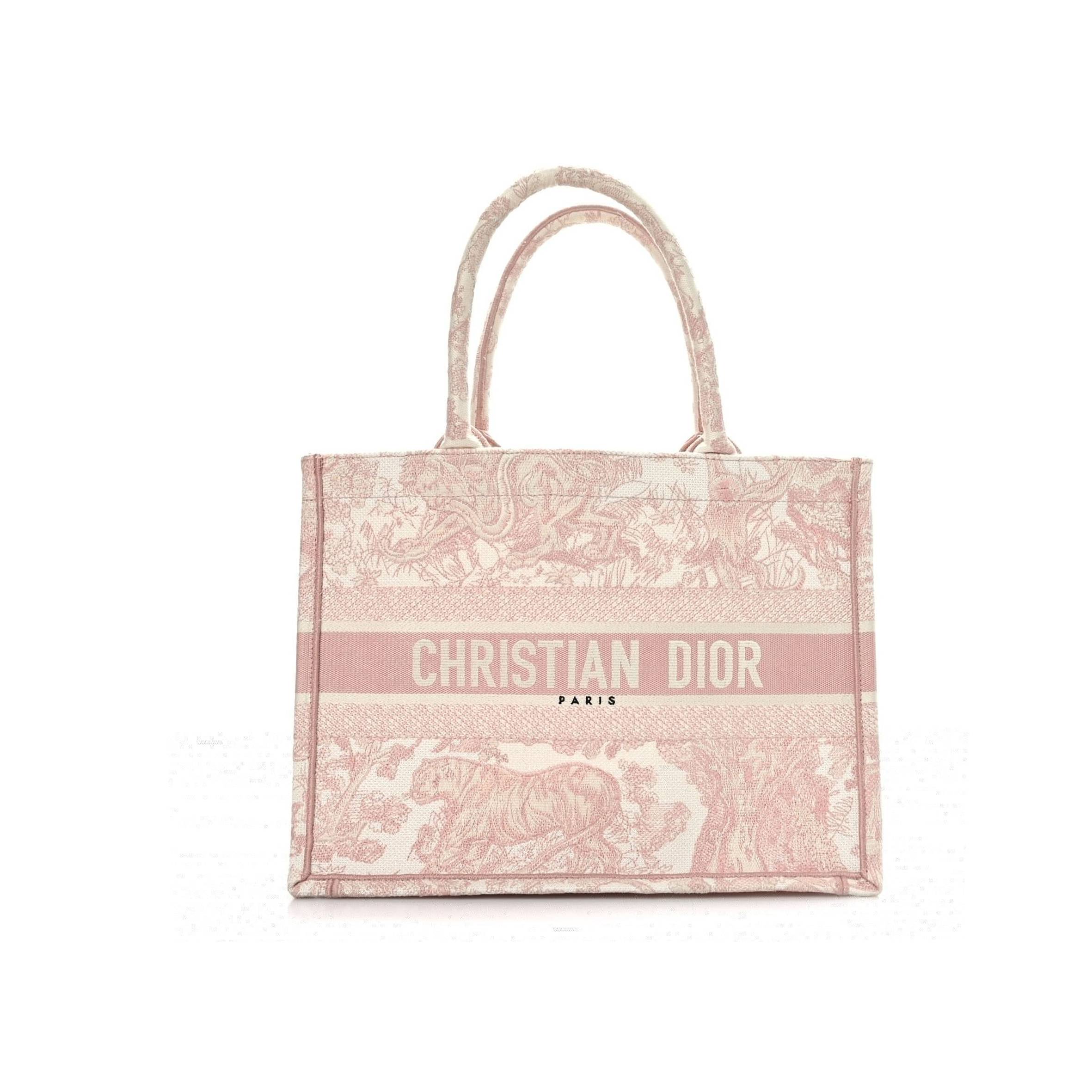 DIOR CANVAS TOILE DE JOUY EMBROIDERED MEDIUM BOOK TOTE PINK (36*27*12.1cm)