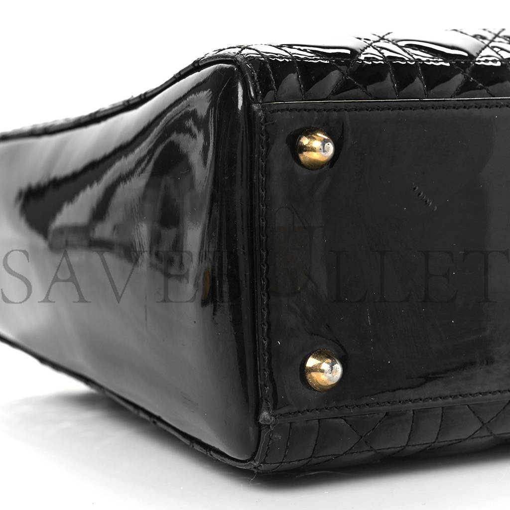 DIOR PATENT CANNAGE LARGE LADY DIOR BLACK (32*25*12.1cm)