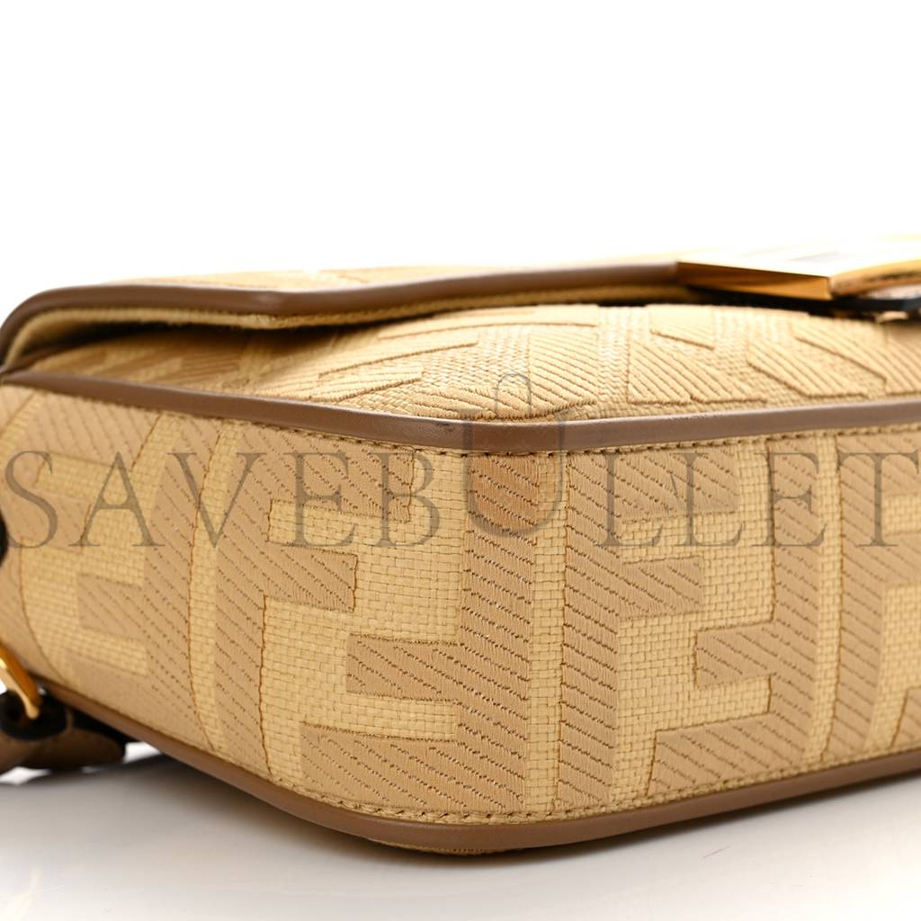 FENDI RAFFIA VITELLO KING LUCIDO FF EMBROIDERED BAGUETTE GRANO SAND (28*15*6cm)