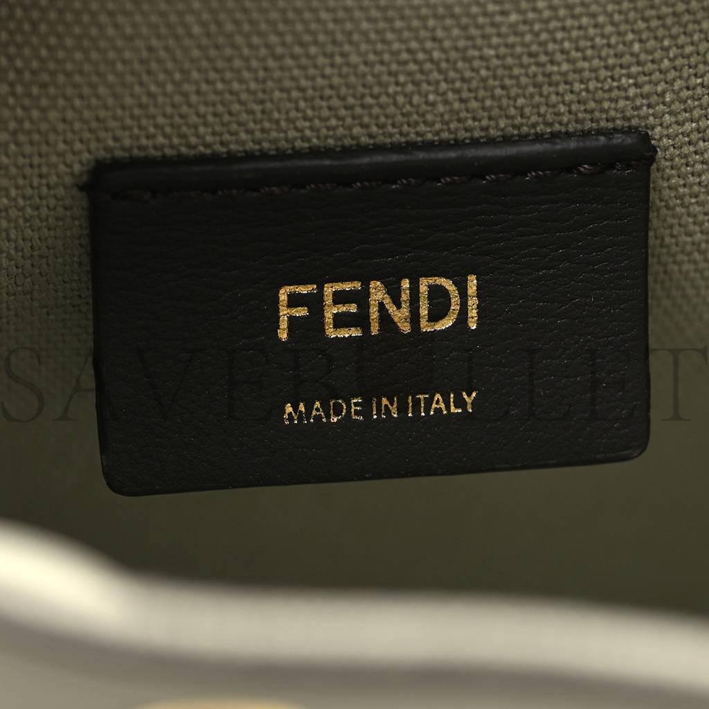 FENDI CANVAS VITELLO GRACE F IS FENDI FF EMBROIDERED MINI MON TRESOR BUCKET BAG LIGHT GREEN (18*12*10cm)