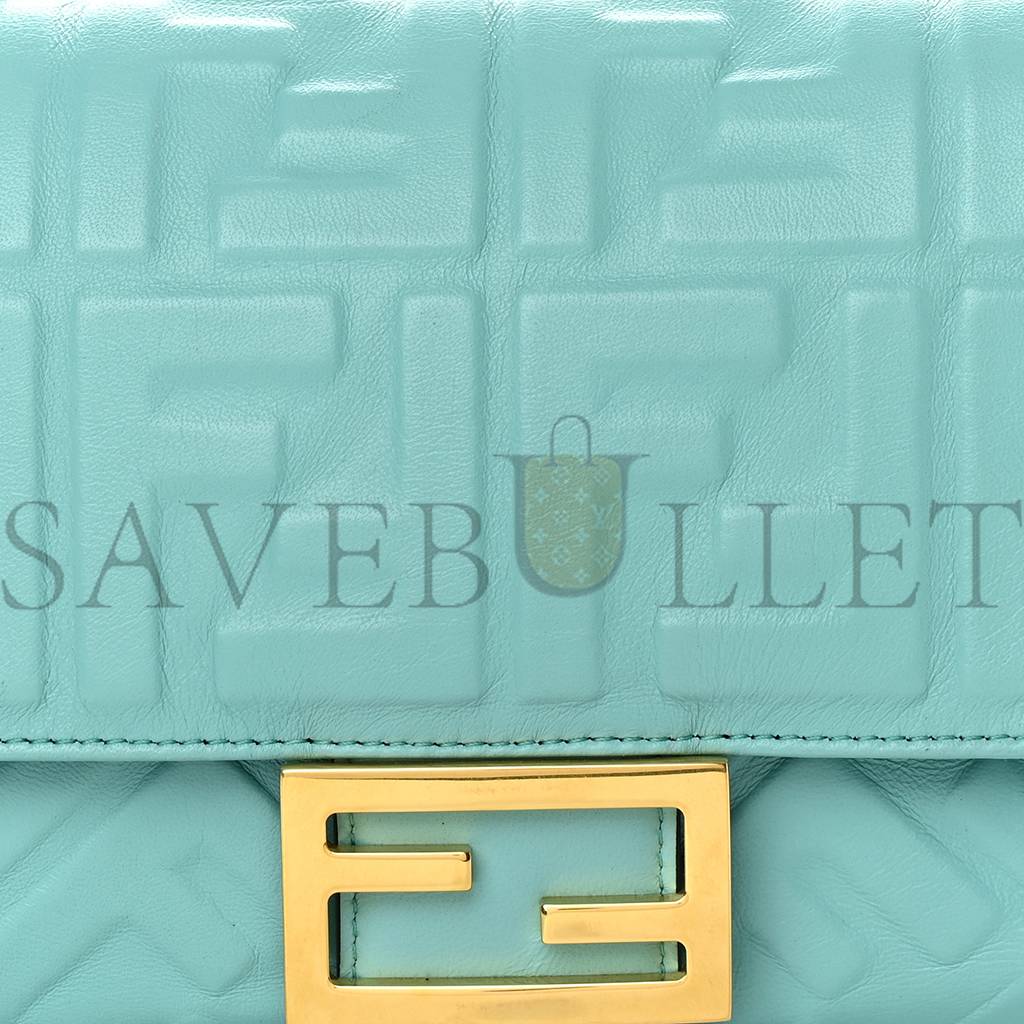 FENDI NAPPA FF 1974 EMBOSSED BAGUETTE TIFFANY (26*17*6cm)